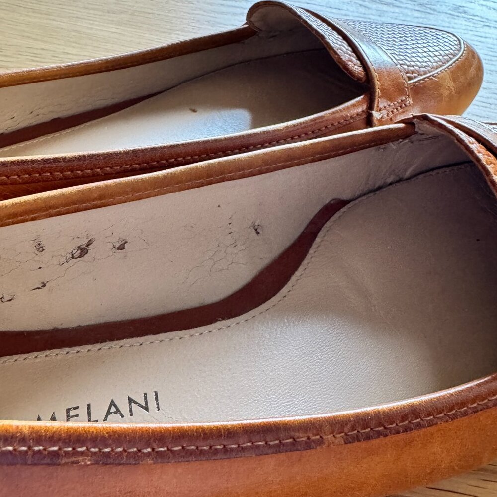 Antonio Melani Tan Leather Loafers Size 6.5 Woven Penny Flats - Picture 6 of 12